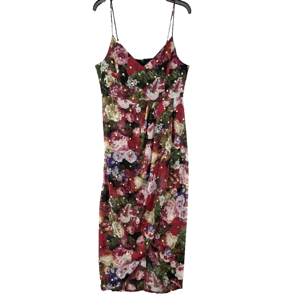 Express Dress Womens Sz Large Floral Babydoll Midi Festival Fairy Y2K Metallic
